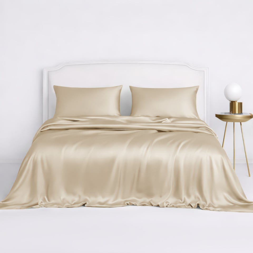 3pcs Beige Silk Duvet Cover Set