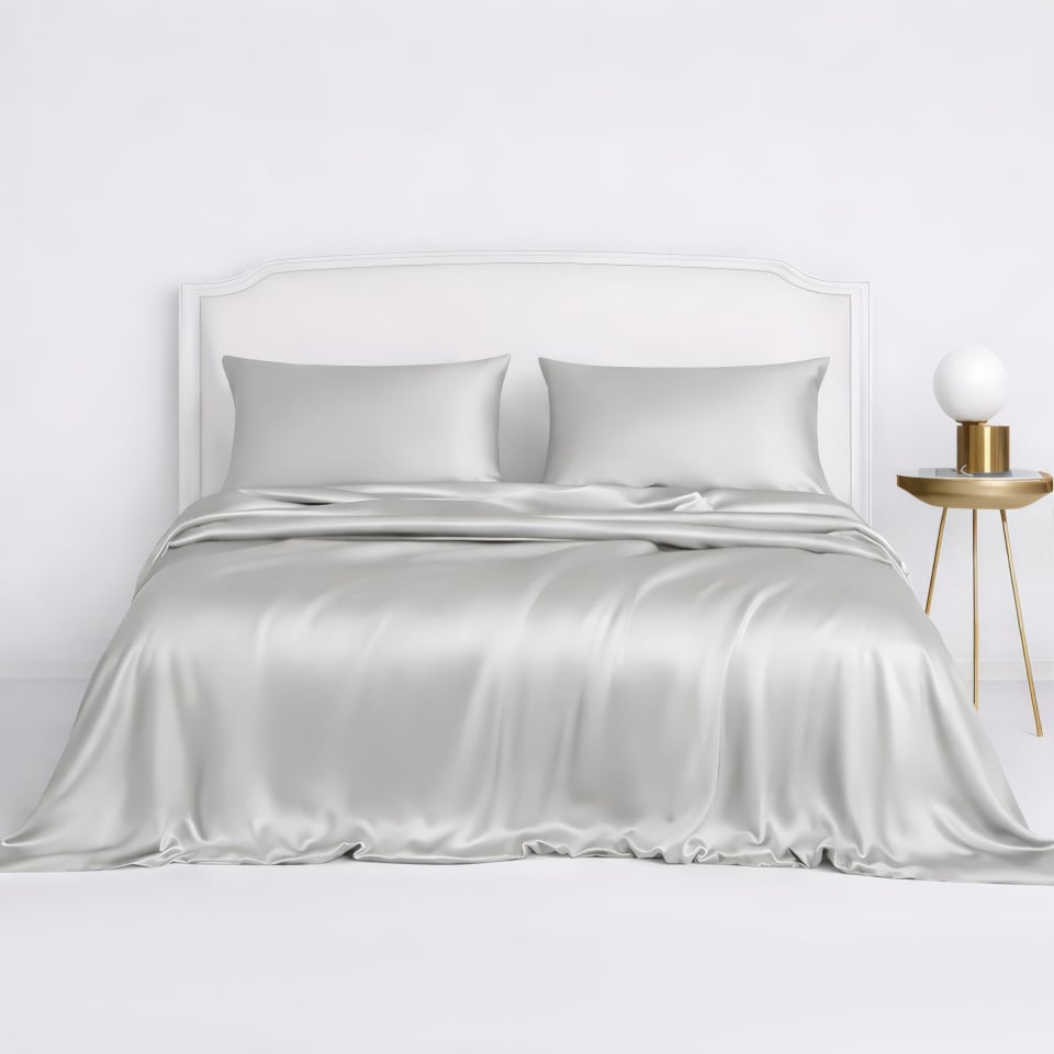 3pcs Light Gray Silk Duvet Cover Set