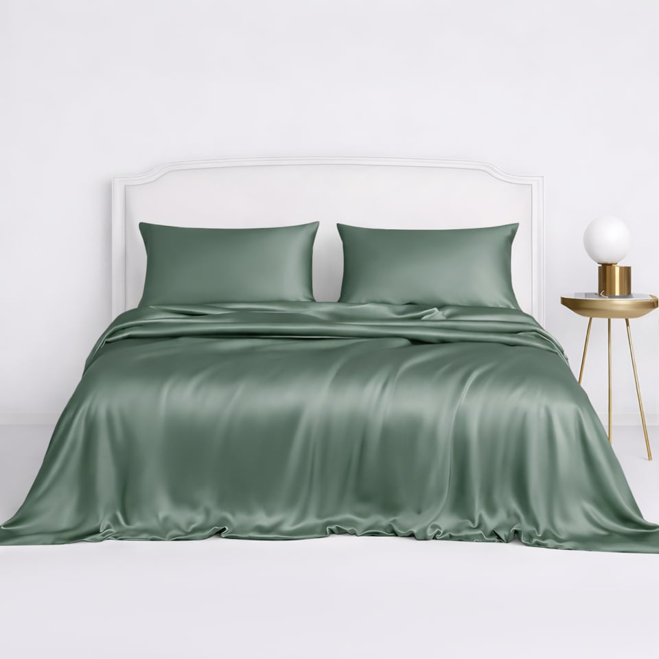 silk duvet cover set_celadon green