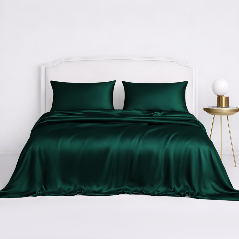 silk duvet cover set_dark green