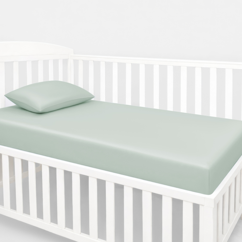 silk crib fitted sheet_morandi green