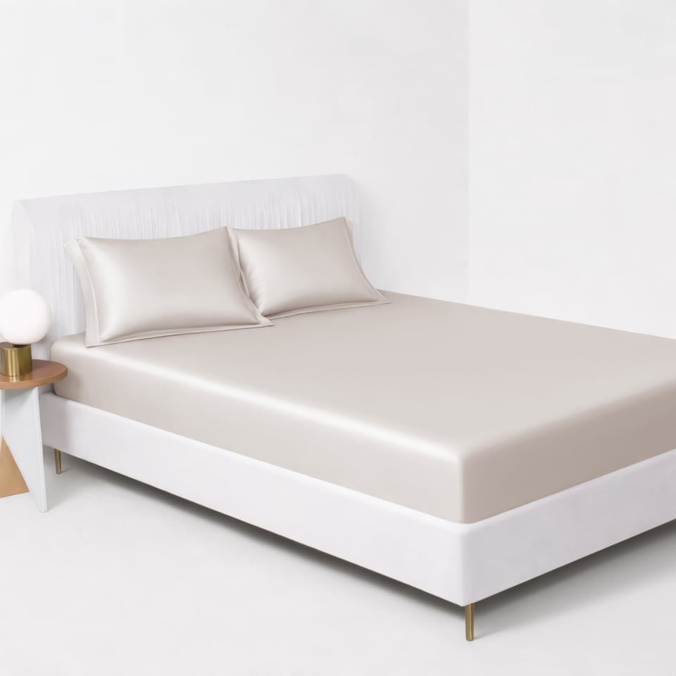 light beige silk fitted sheet