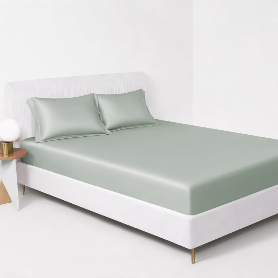 Dusty Green Silk Fitted Sheet