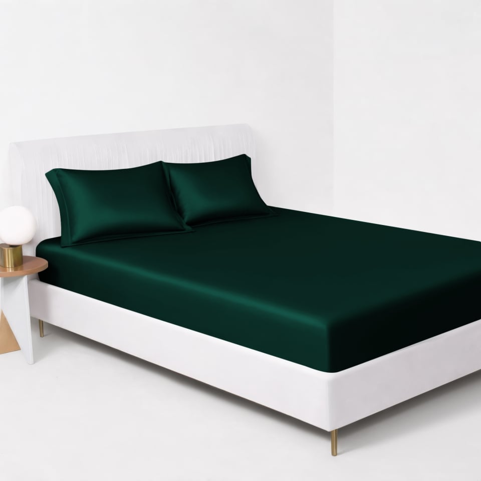 silk fitted sheet_dark green