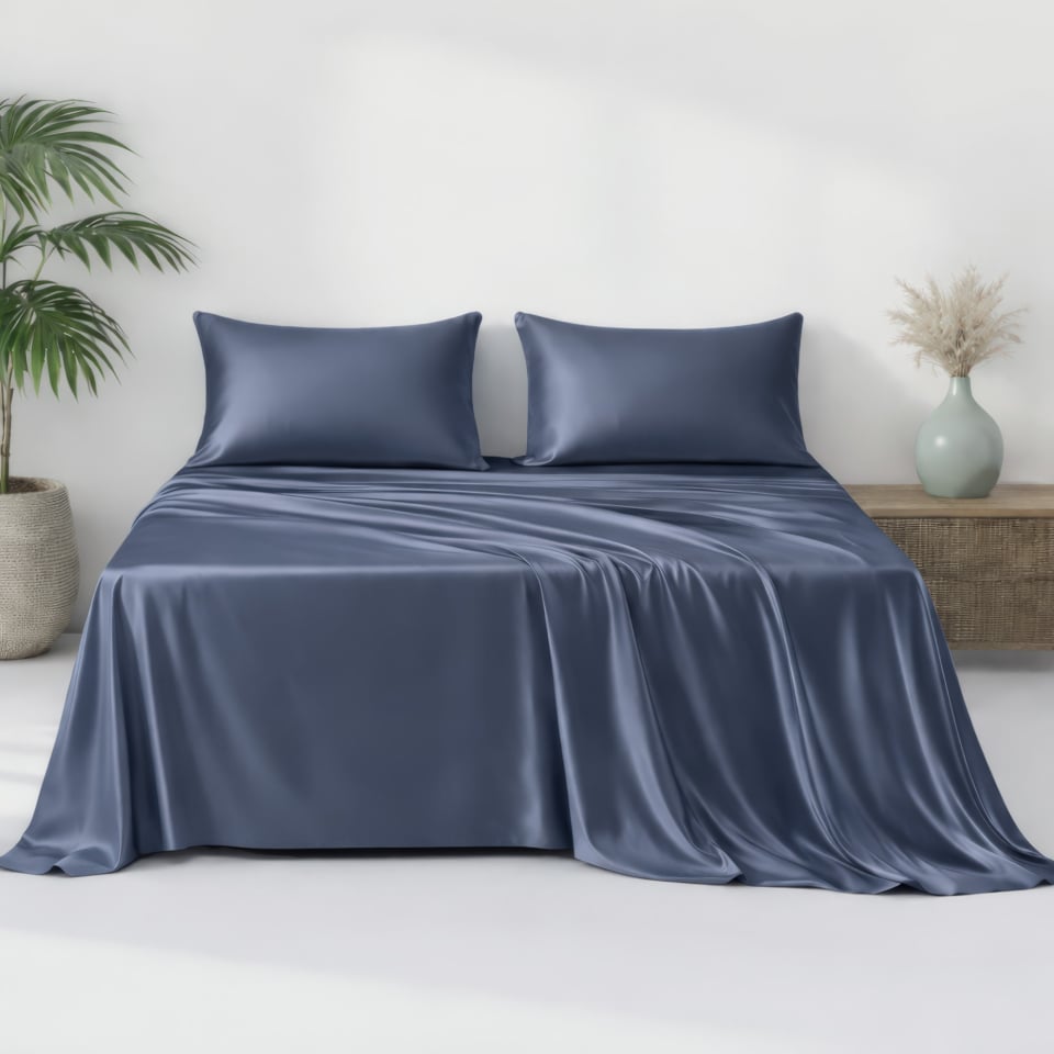 silk flat sheets_dark blue color