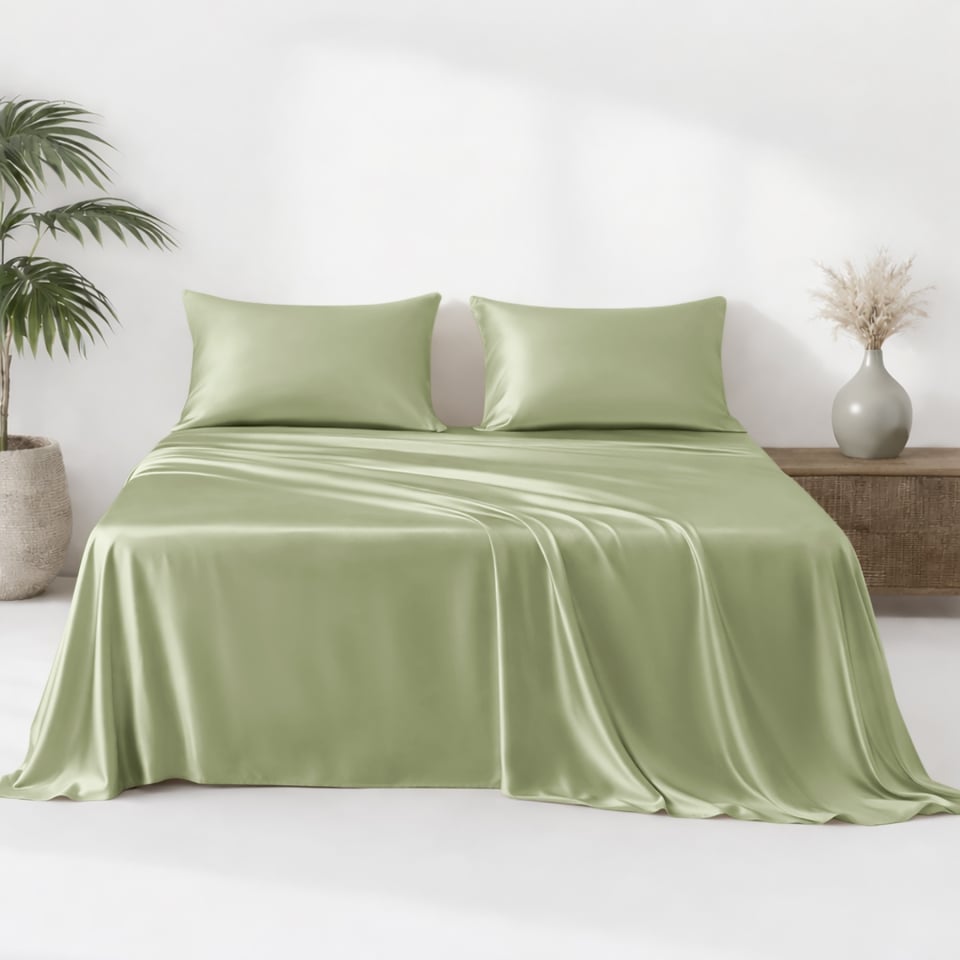 sage green silk flat sheet