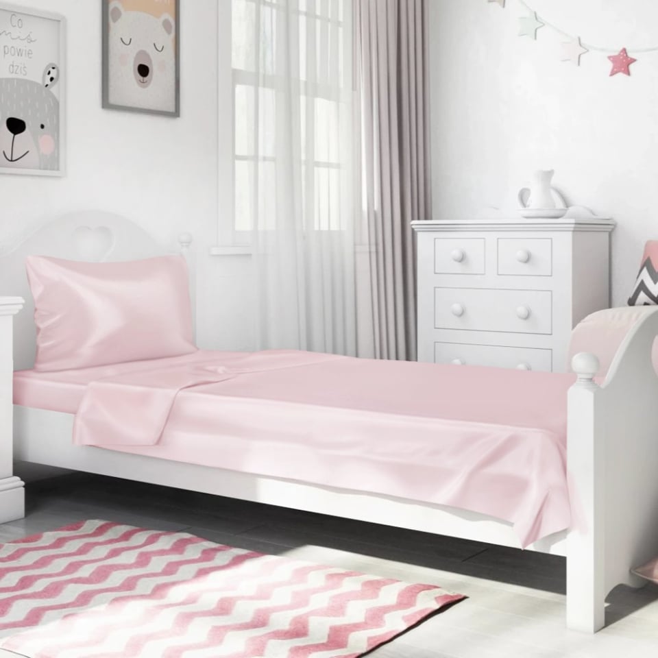 silk kids bedding set-light pink