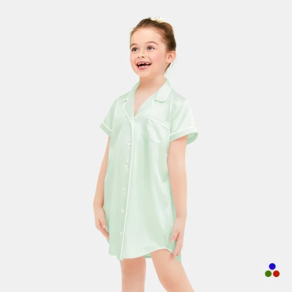 silk nightshirt for kids_light cyan/ivory