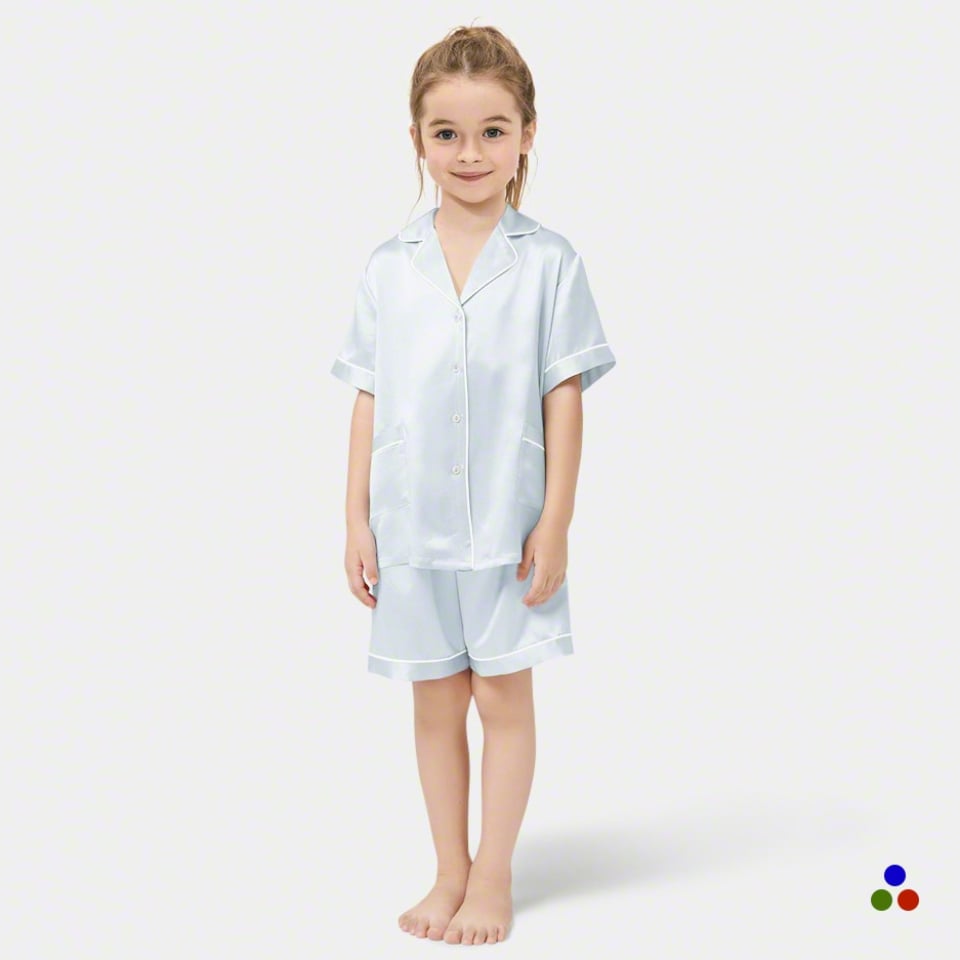 silk kids pajamas_alice blue/ivory