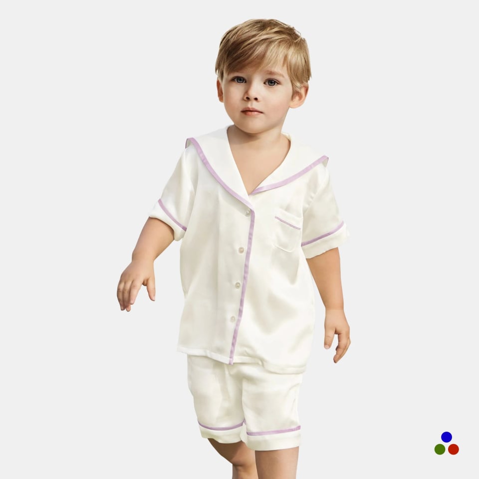 silk pajamas for kids_ivory/thistle