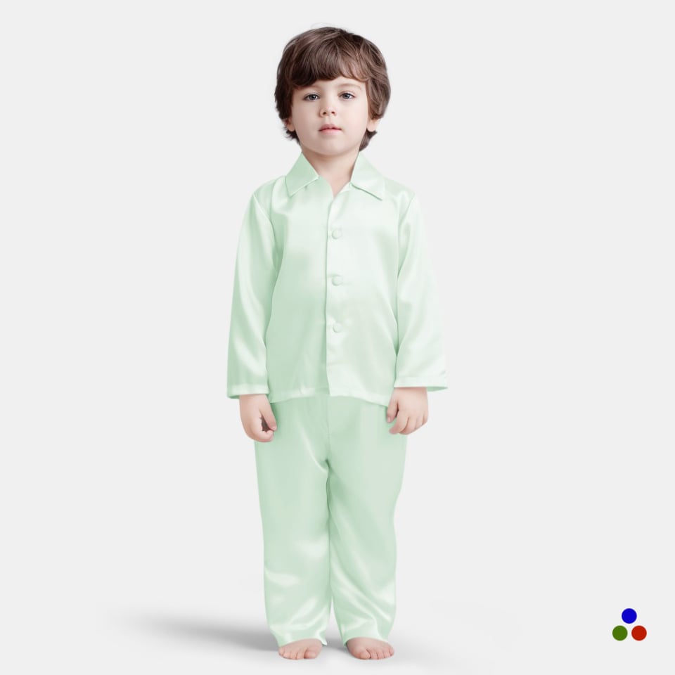 pure silk kids pajamas_light cyan