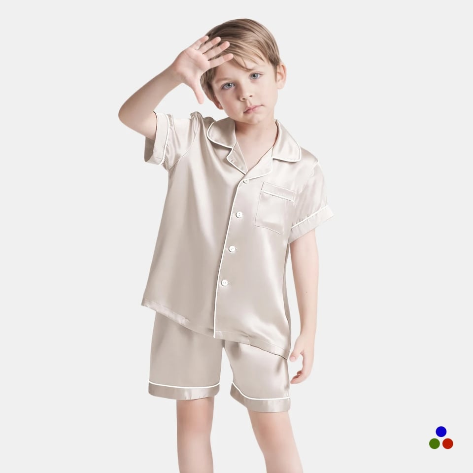 silk kids pajamas_beige