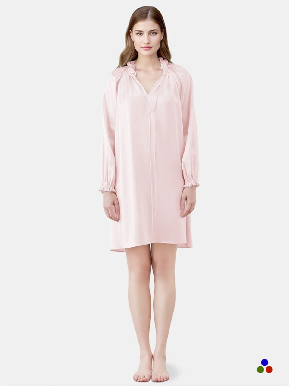 long sleeves silk nightdress_light pink