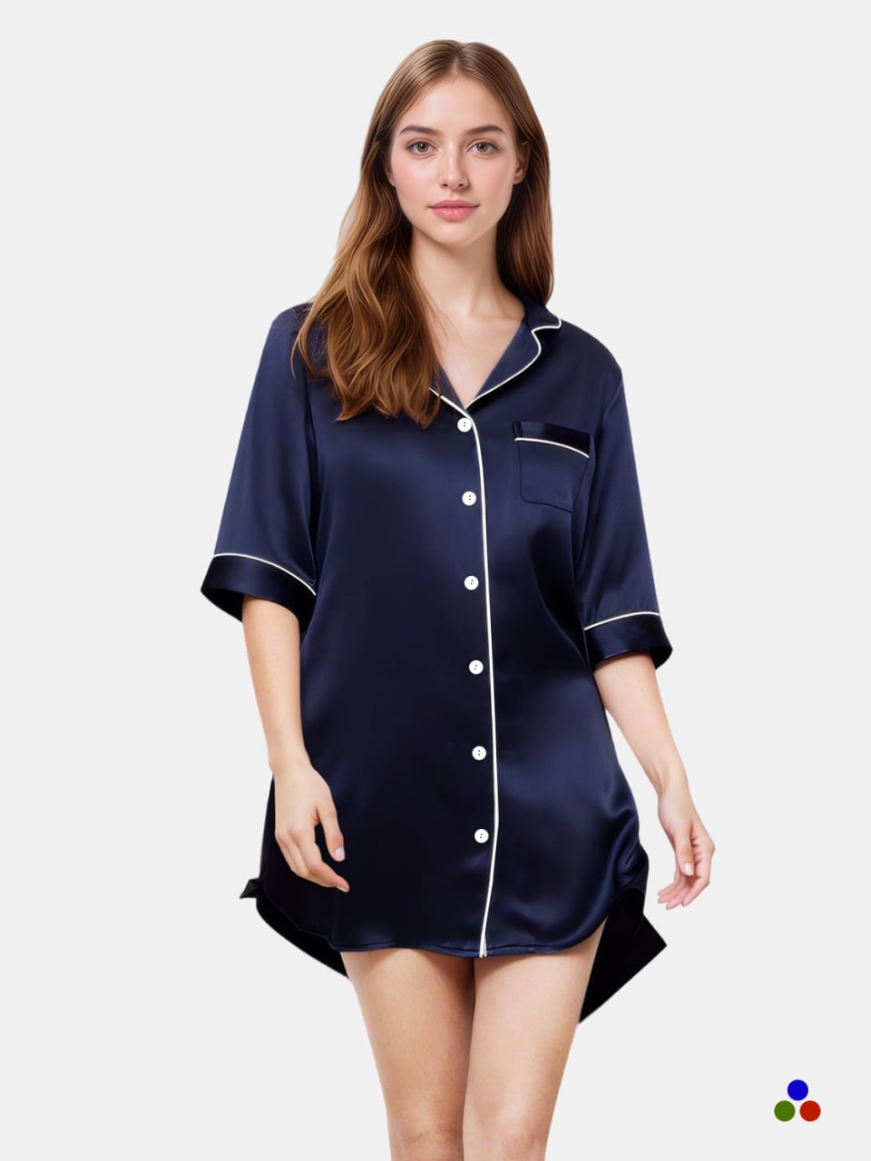 silk sleepshirt_navy blue/ivory