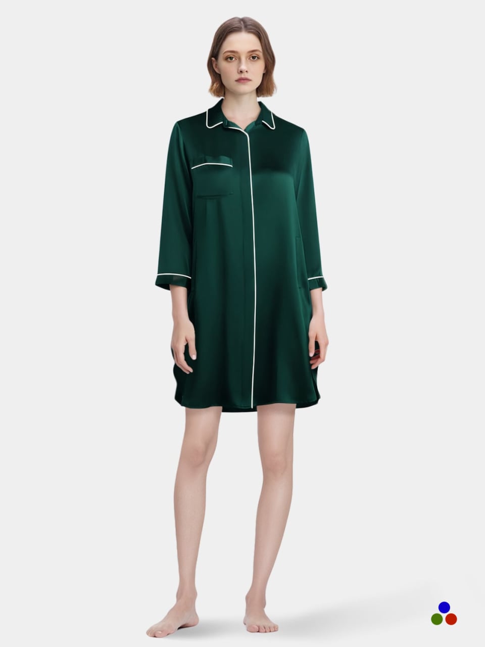 silk nightshirts for women_dark green/ivory