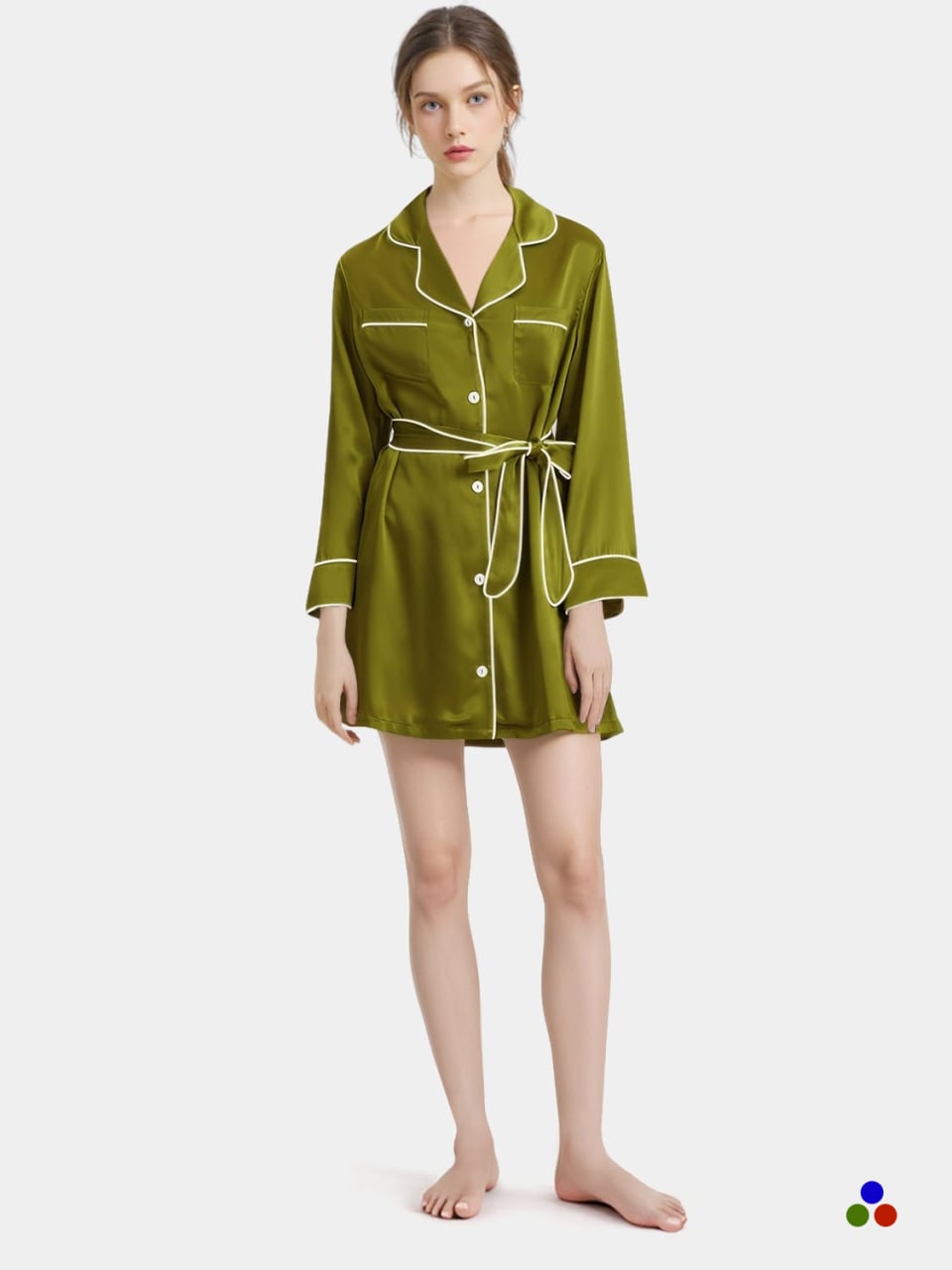 silk nightshirt_dark olive green/ivory