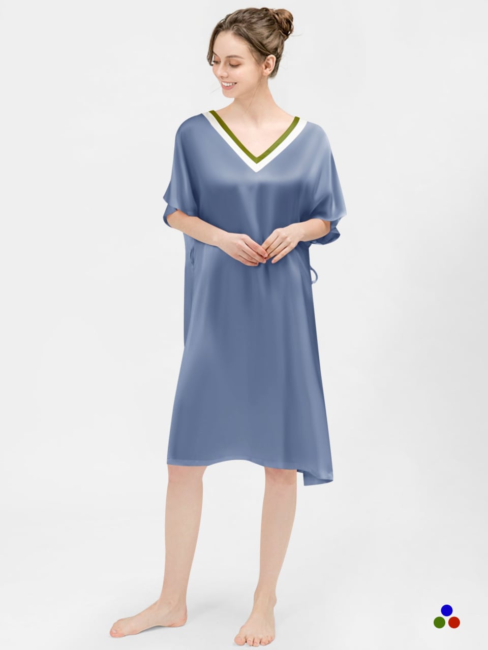 silk sleepwear_dark pastel blue/ivory/dark olive green