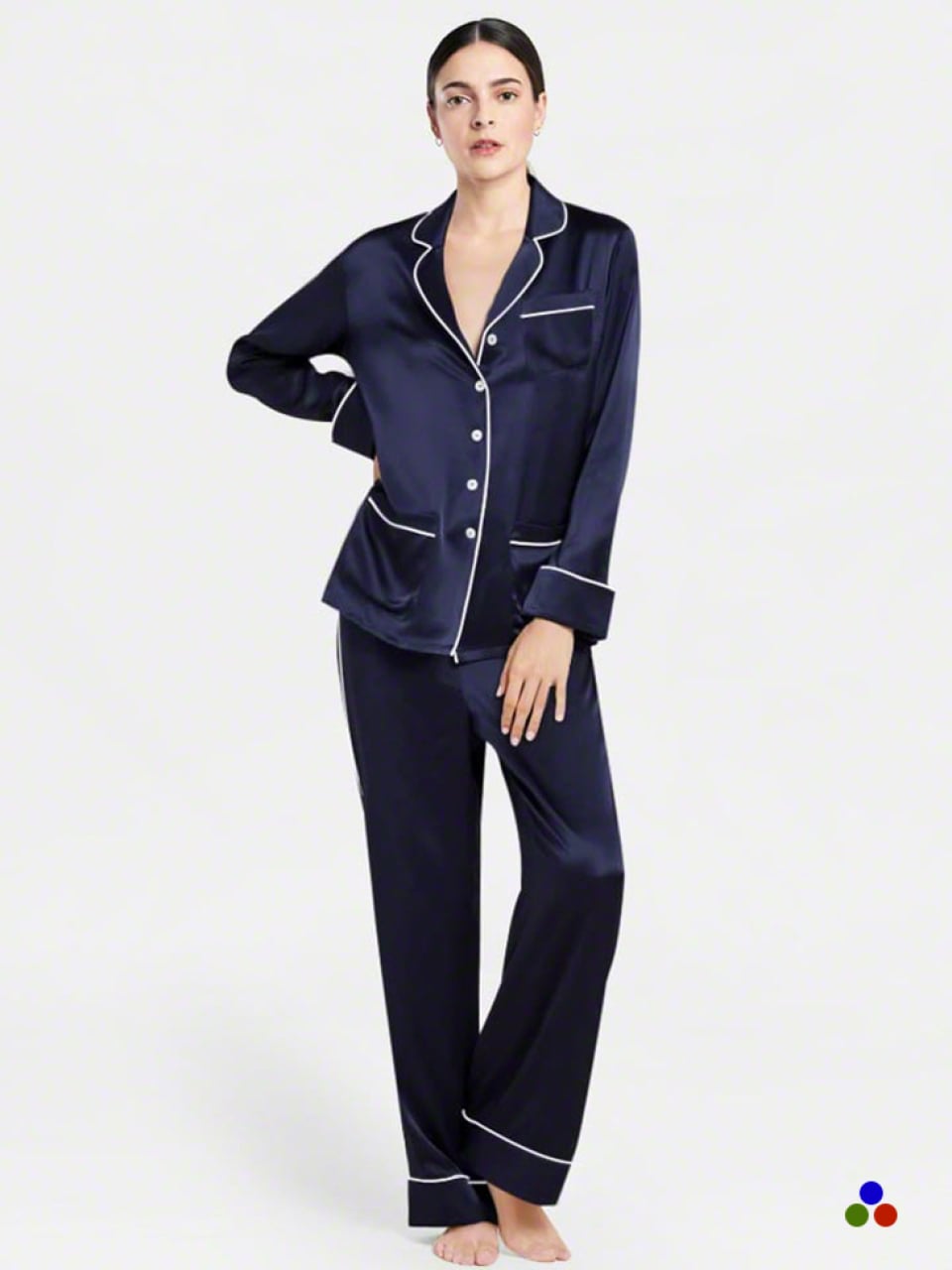 silk pajama set_navy/white