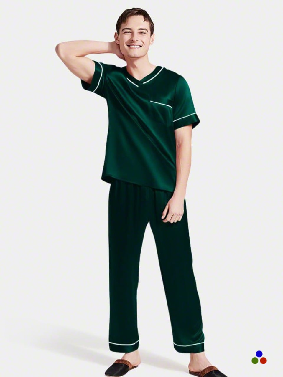 silk pajamas_ dark green/ivory