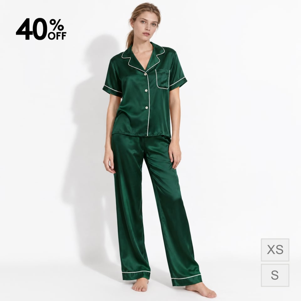 silk pajama set_dark green
