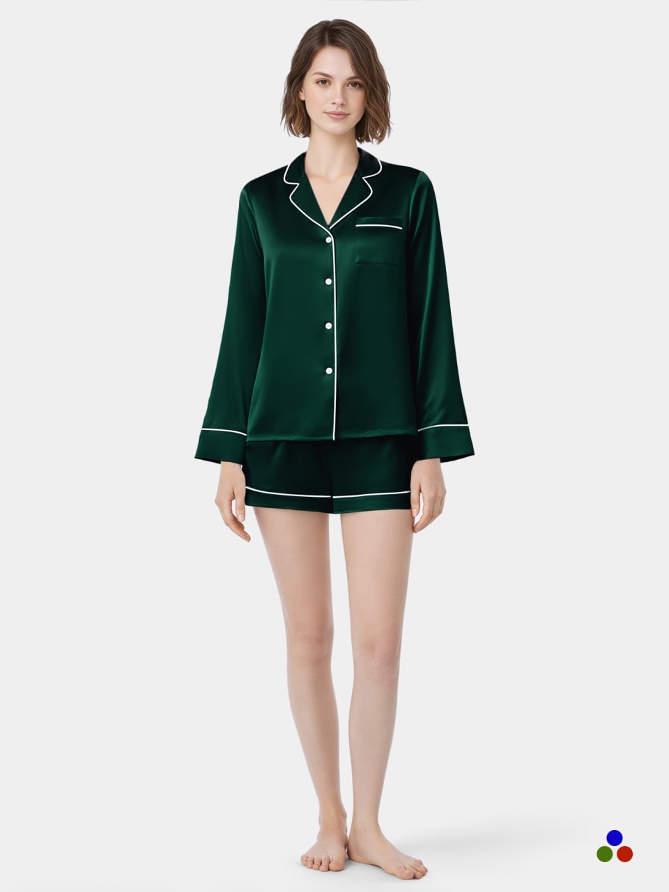 silk pajama set_dark green/ivory