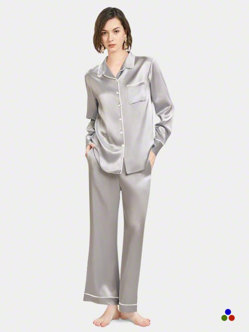 silk pajama set_silver gray/ivory