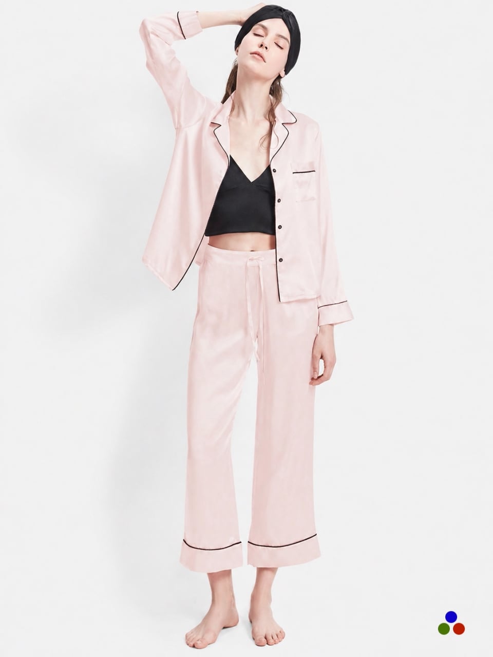 silk pajama set_light pink/black