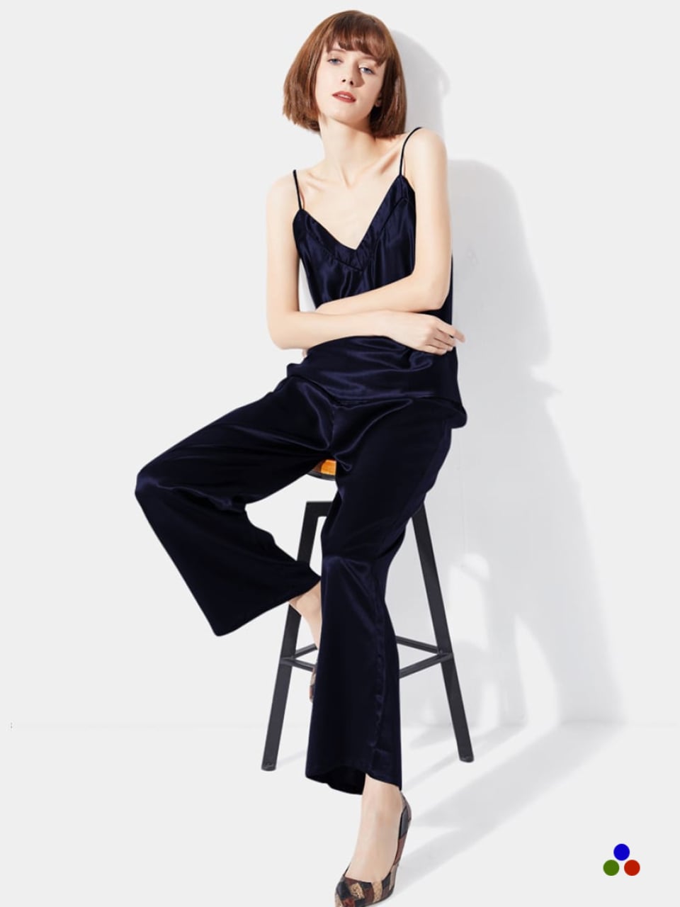 silk pajama set_navy blue
