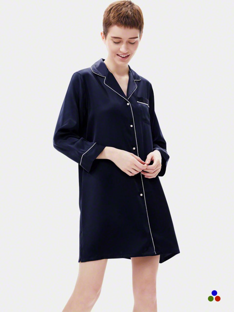 silk sleepshirt_navy blue/ivory