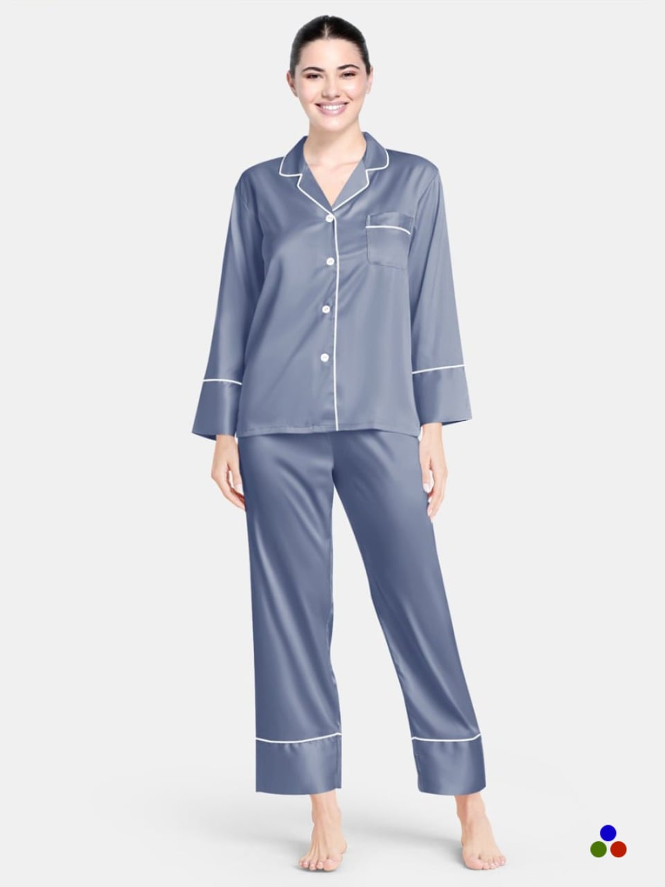 silk pajama set_dark paste blue/ivory