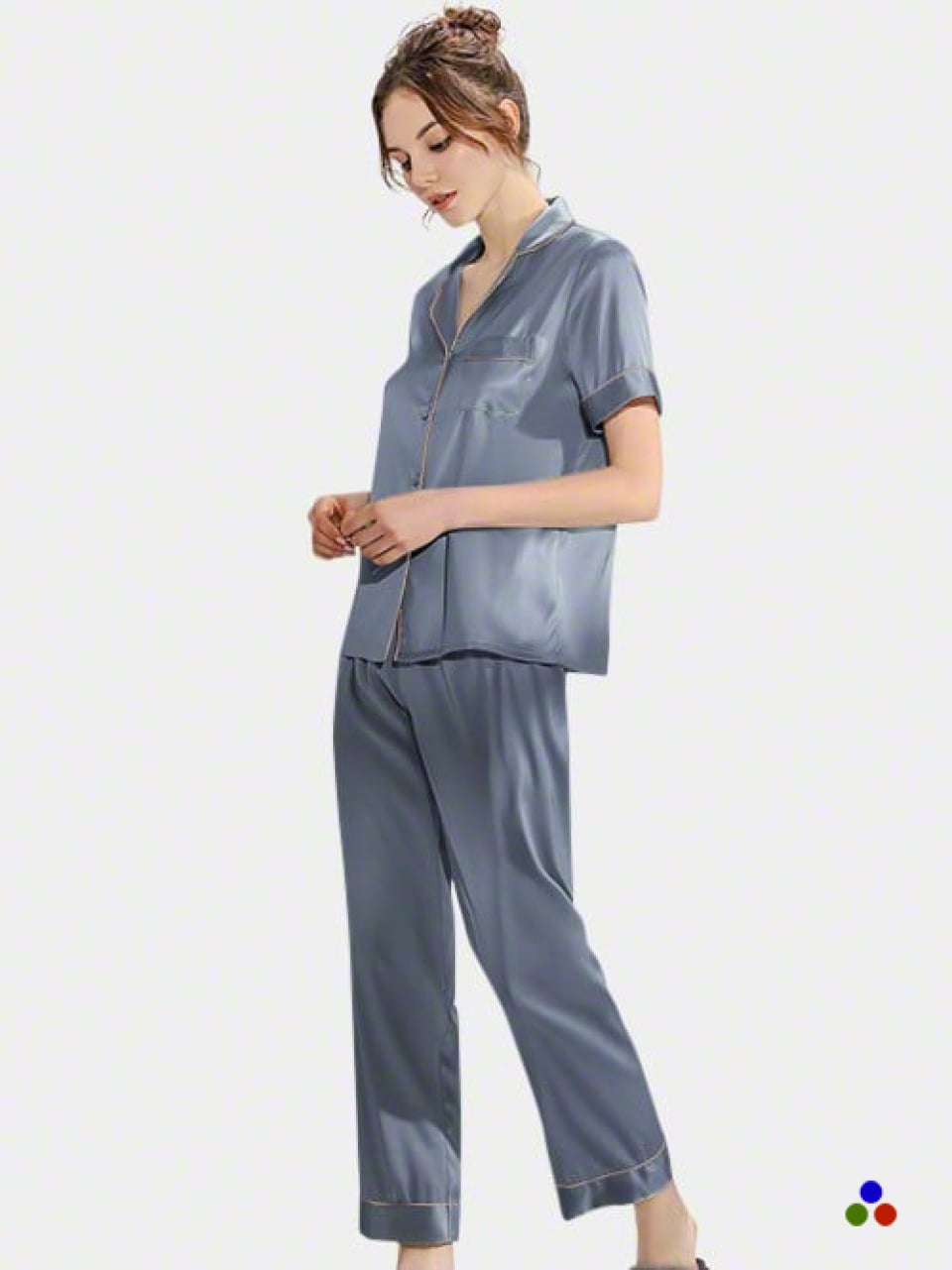 silk pajama set_dark paste blue/cappuccino