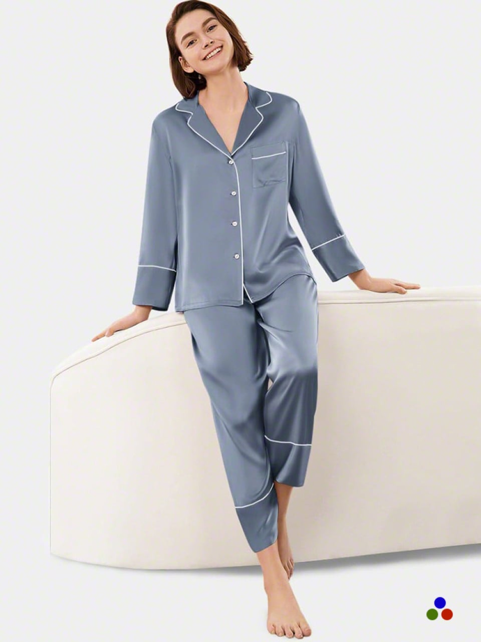 silk pajama set_dark pastel blue/ivory