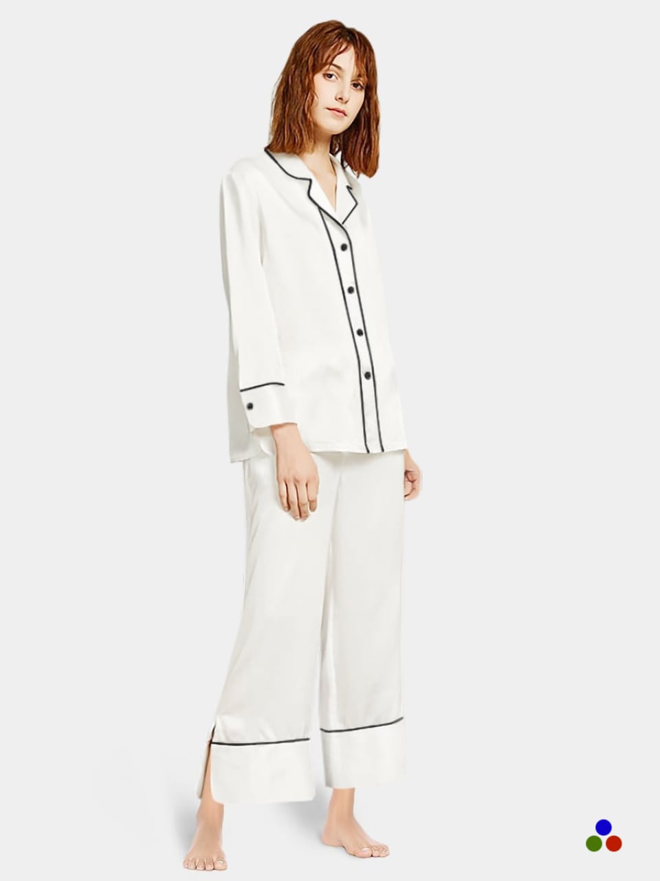 silk pajama set for women_white/black