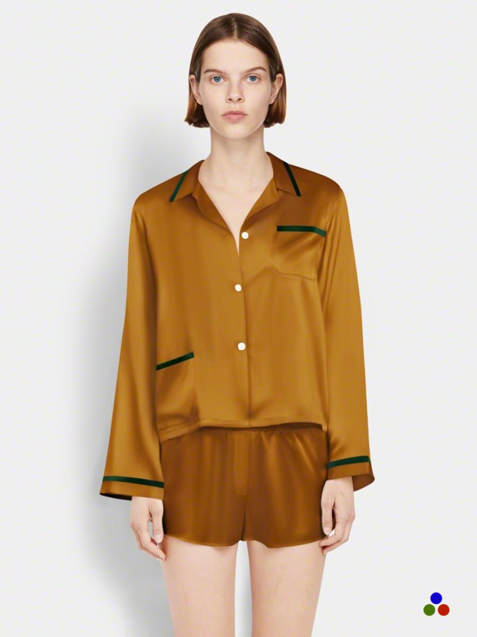 silk pajamas_amber/dark green
