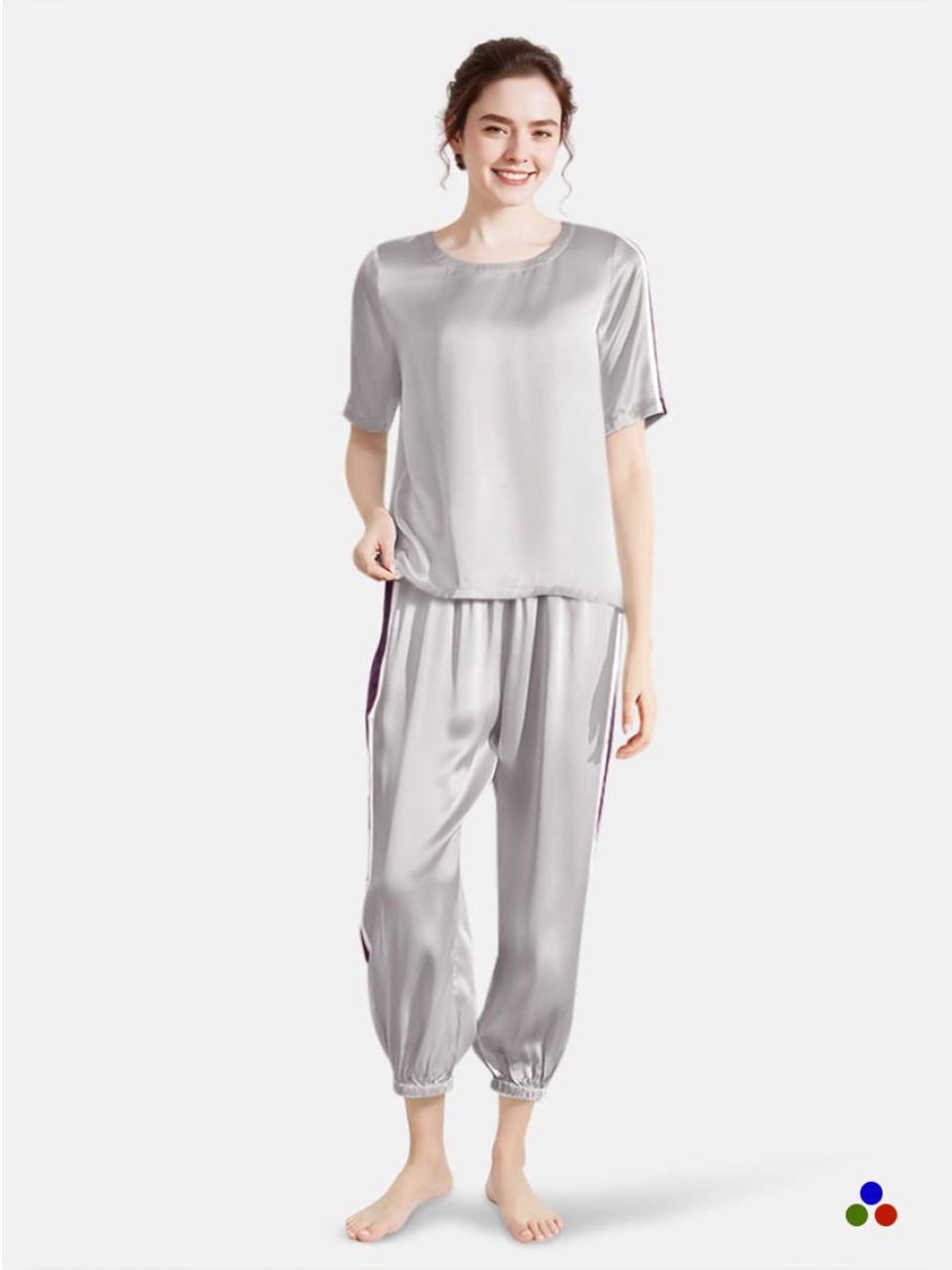 silk pajamas_silver/dark purple/ivory