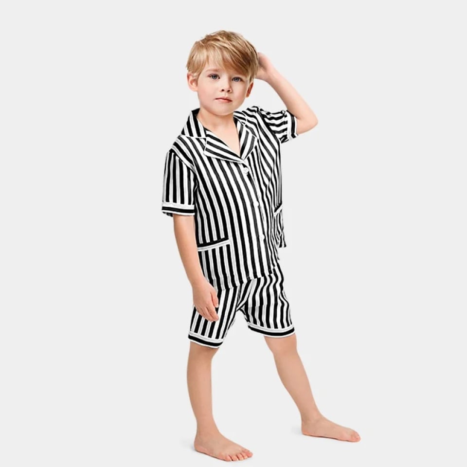 short silk pajama for kids_black stripe