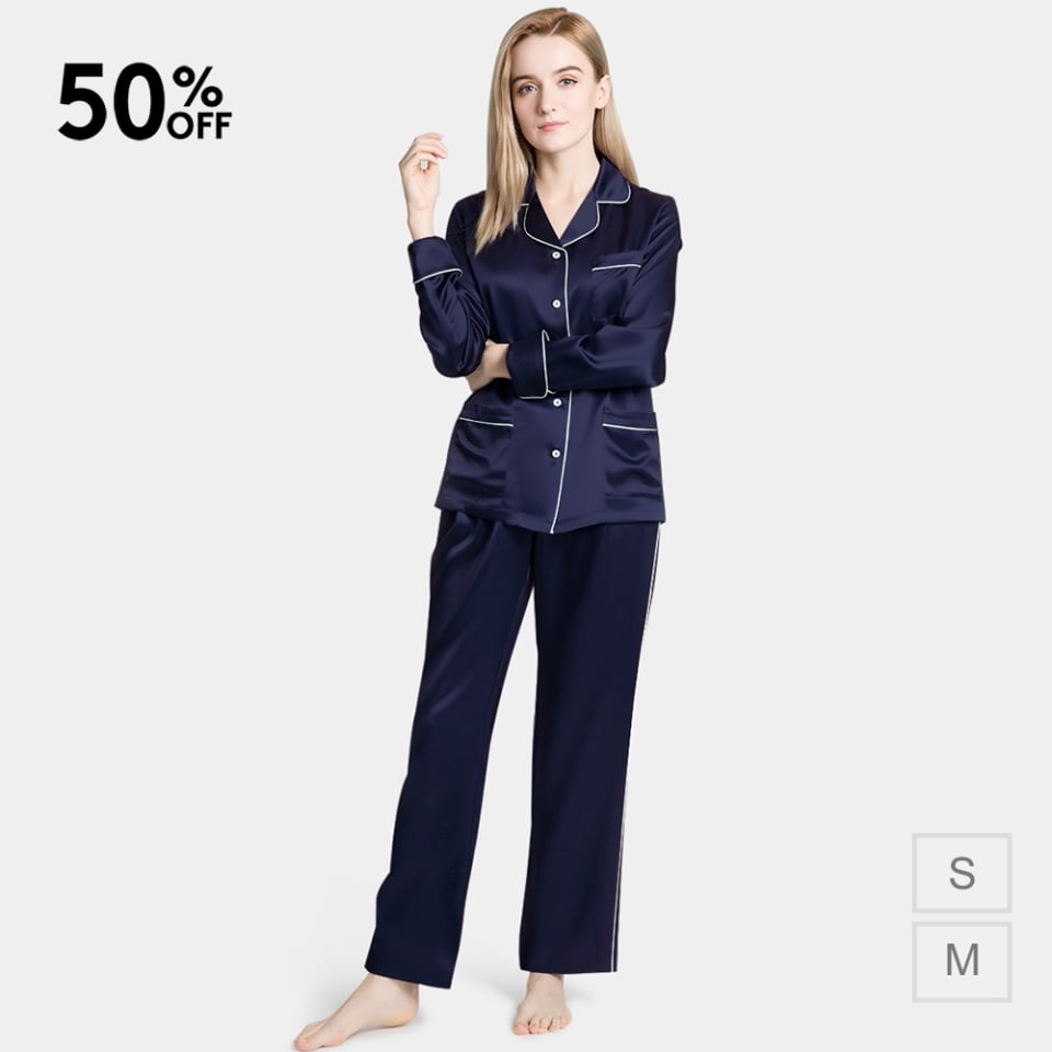 silk pajamas-navy/ivory