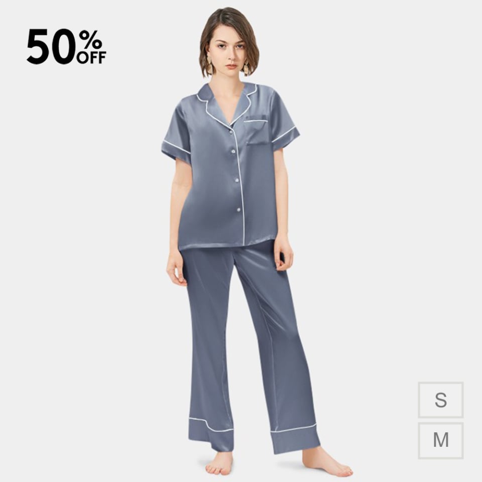 silk pajamas_dusty blue/ivory