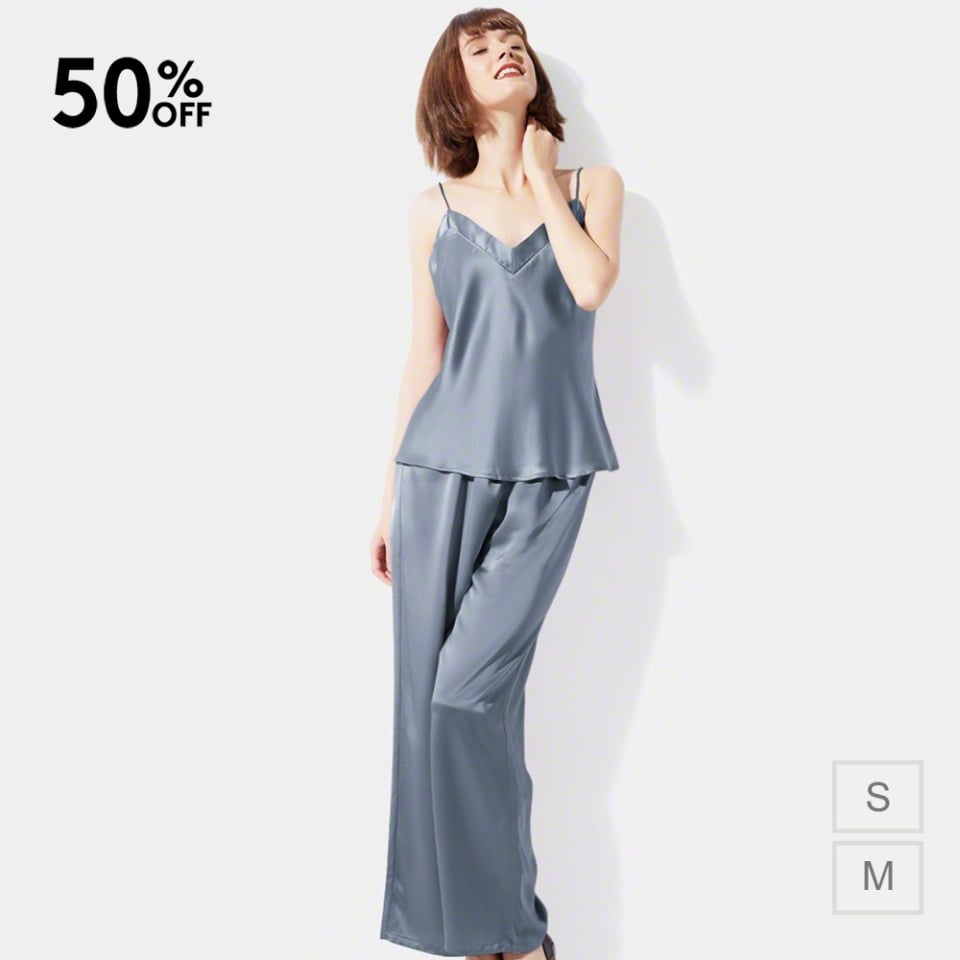 silk camisole and pants sets-dusty blue