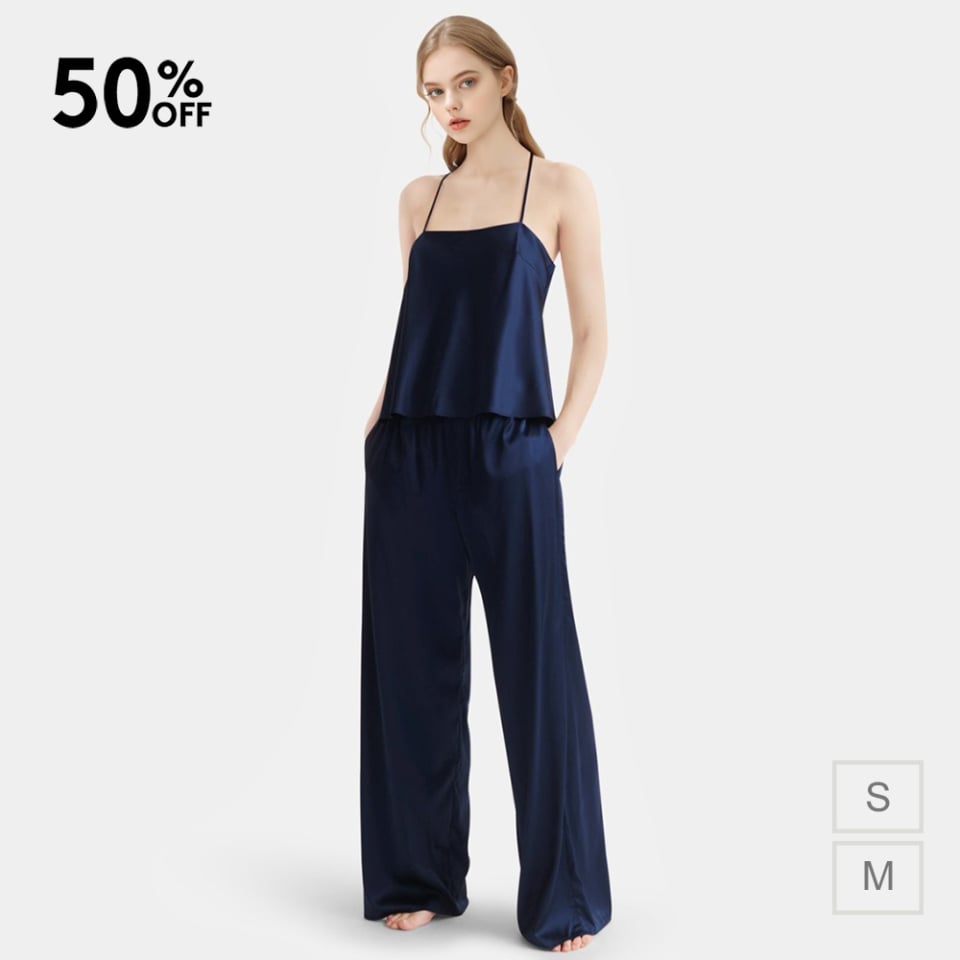 silk camisole and pants sets-navy
