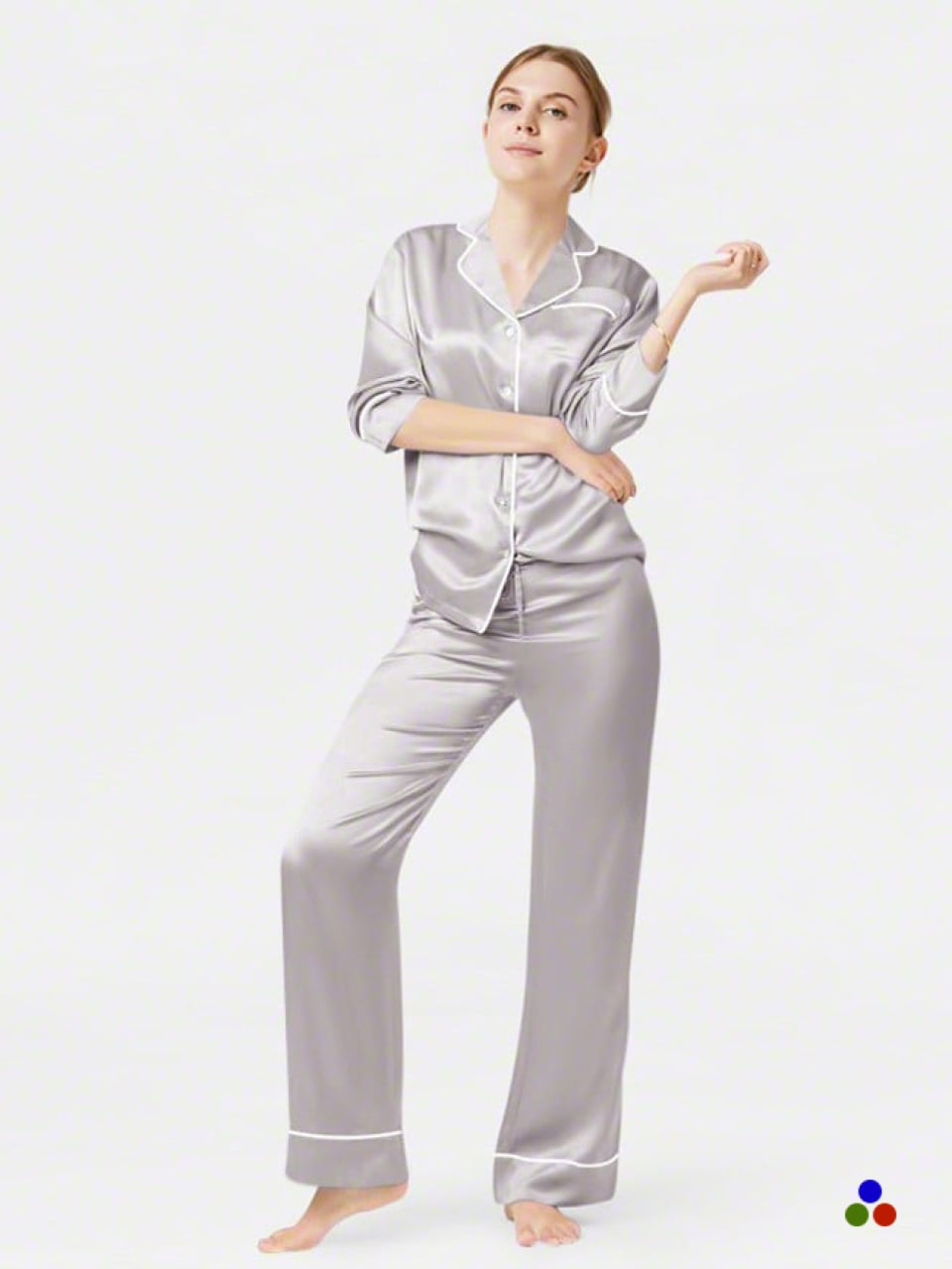 premium silk pajama set_silver