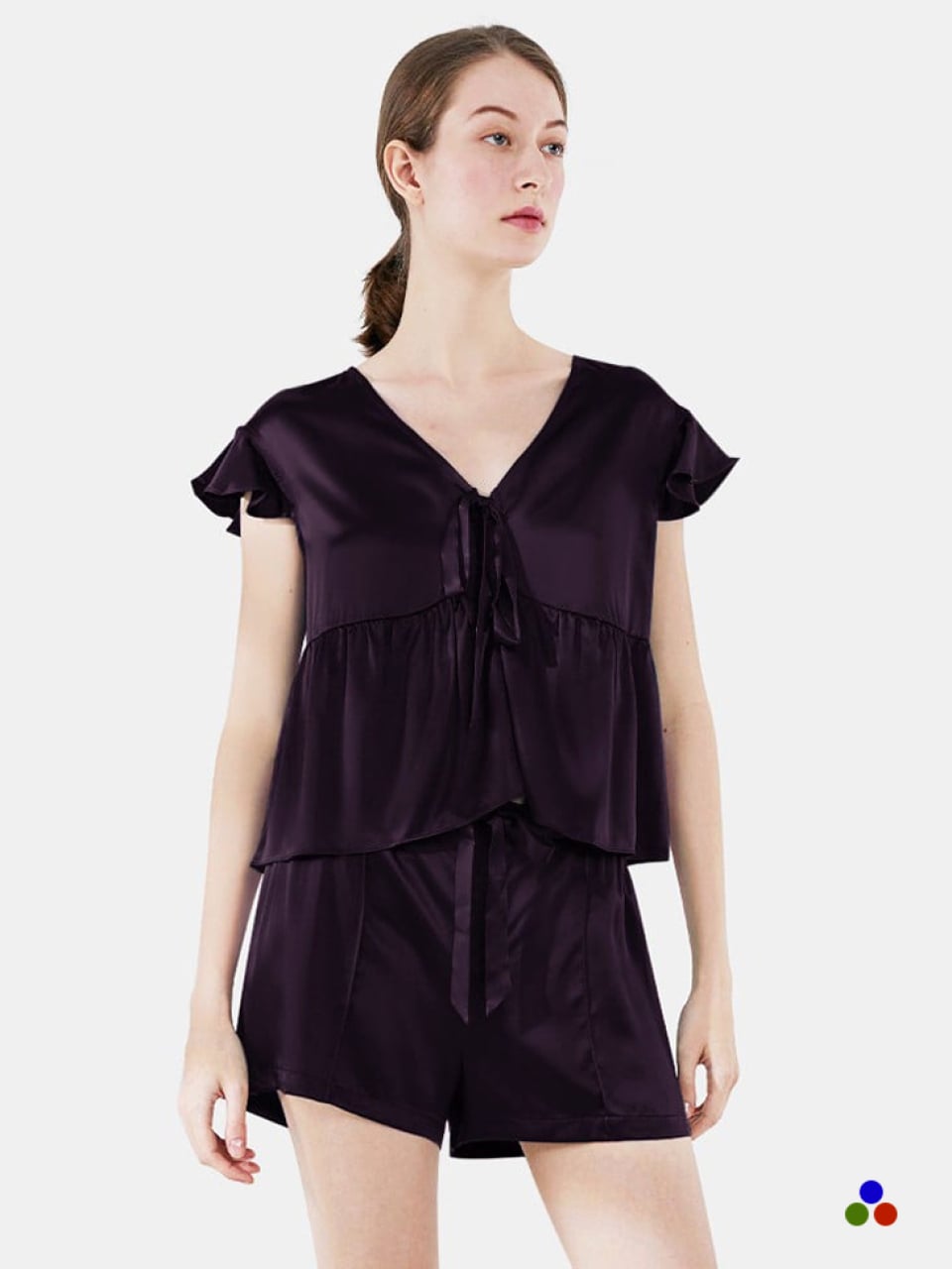 cute silk pajama short set_dark purple