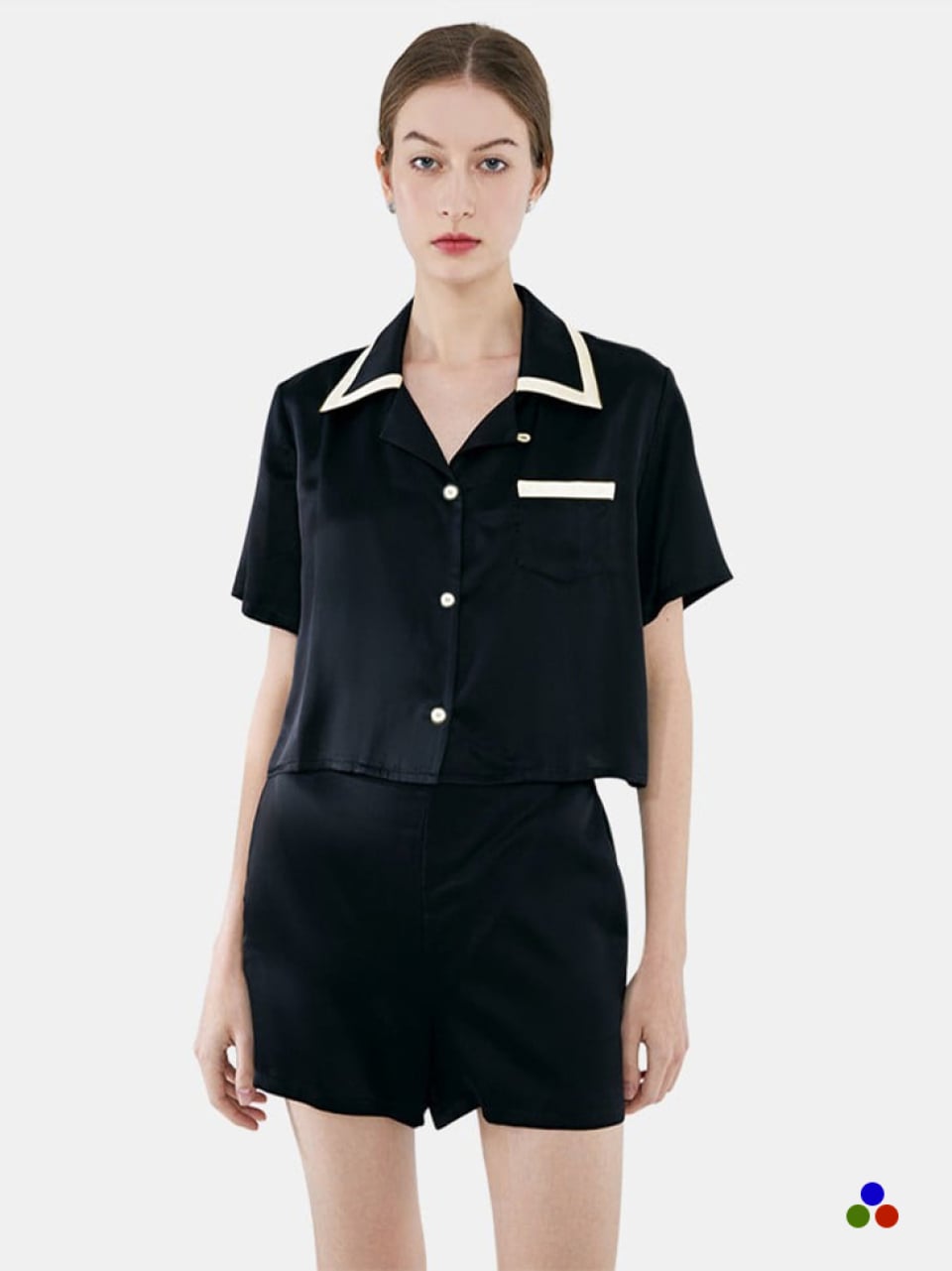 modern short silk pj set_black/ivory