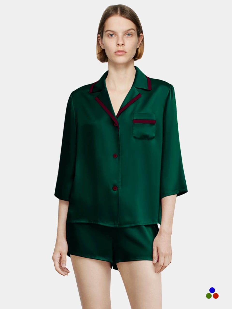 silk short pj set_dark green/wine