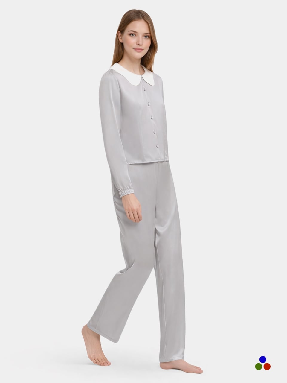luxury pure silk pajama set_silver