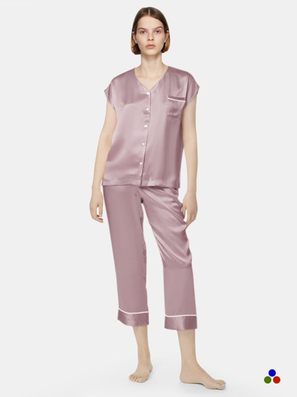 Ensemble de Pyjama en Soie à Manches Courtes à Ailettes
