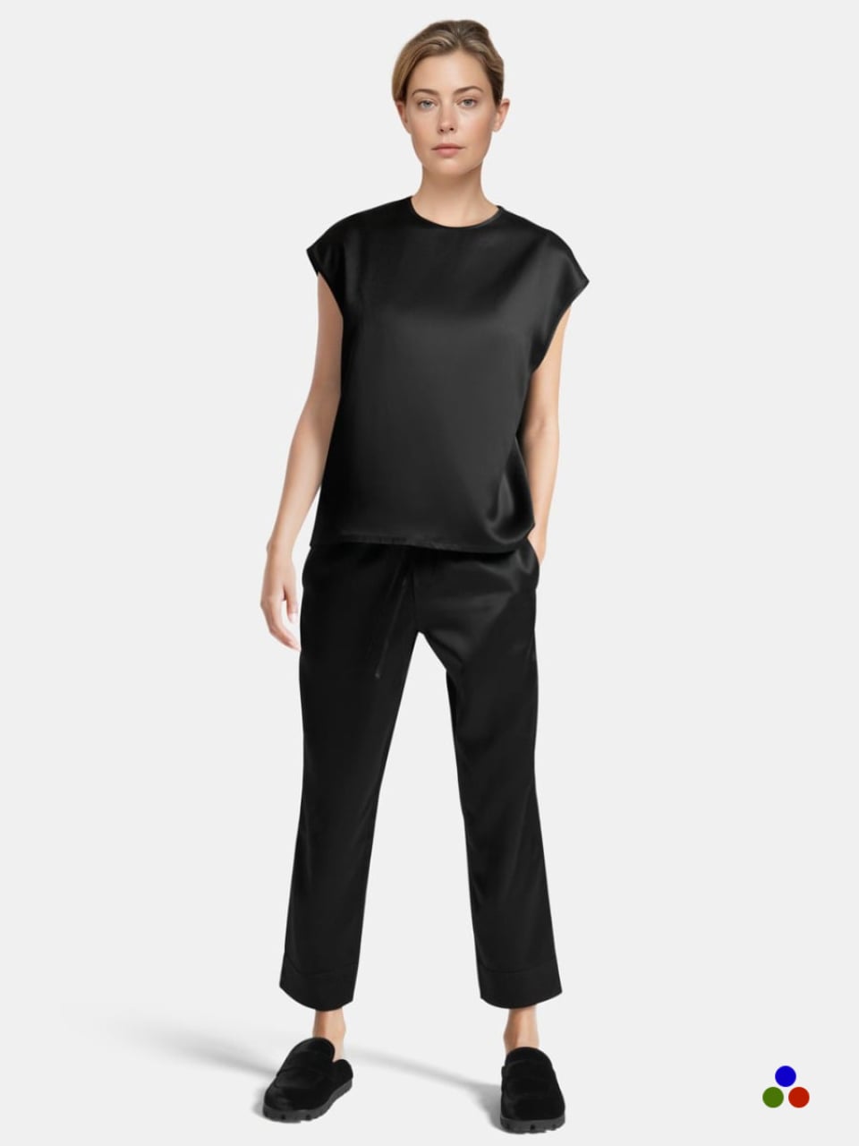 silk cropped pants_black