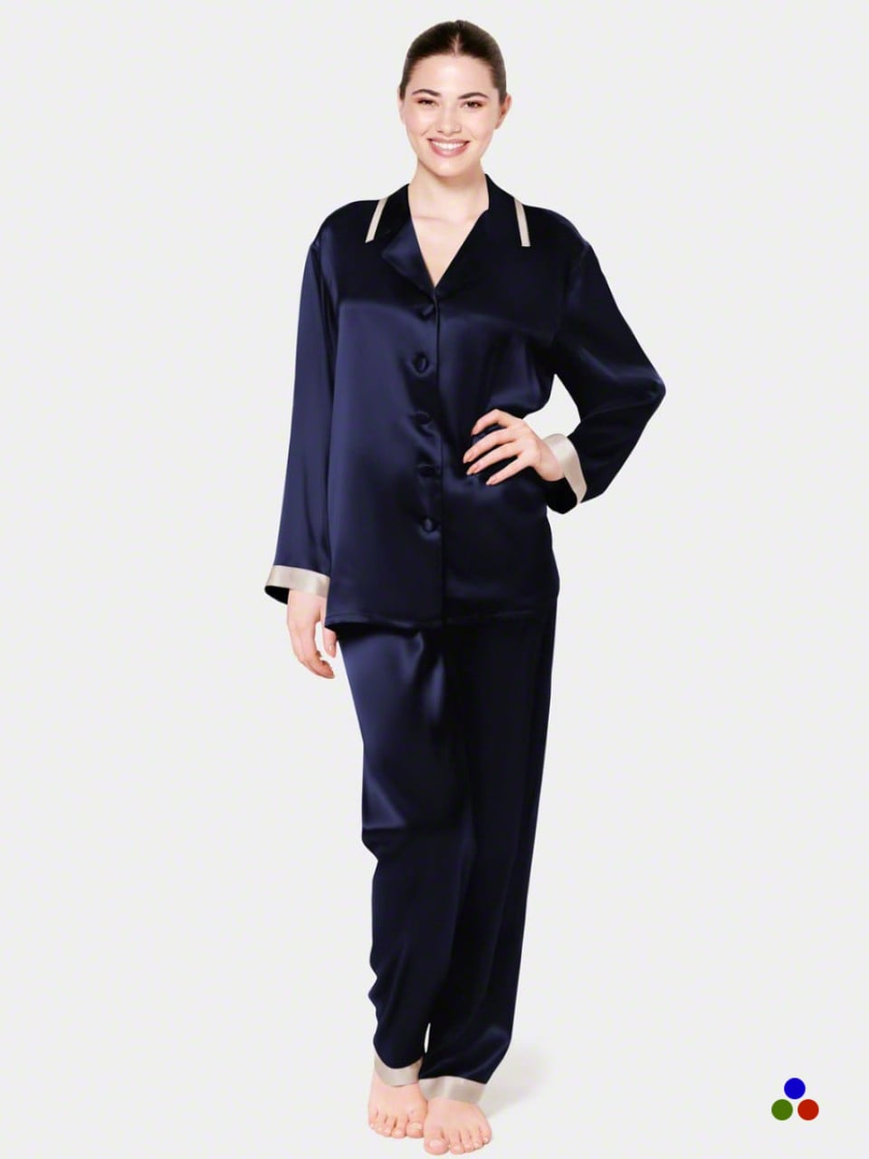 silk pajamas_navy/beige
