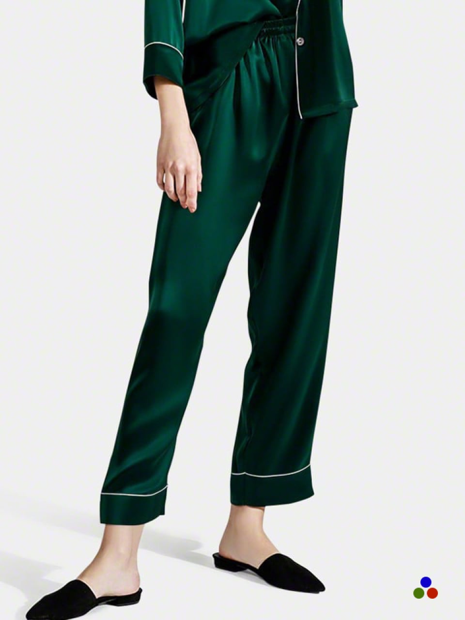 caprihose aus reiner seide_dark green/ivory