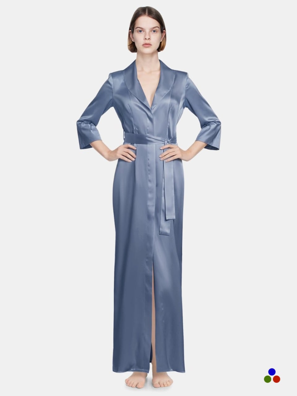 long silk belted robe_dark pastel blue